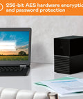 Ridiculous Capacity 20TB External Hard Drive Desktop RAID Rig With Password Lockdown Auto Backup Features And USB 3.1 Ports for secure data storage next to a laptop.