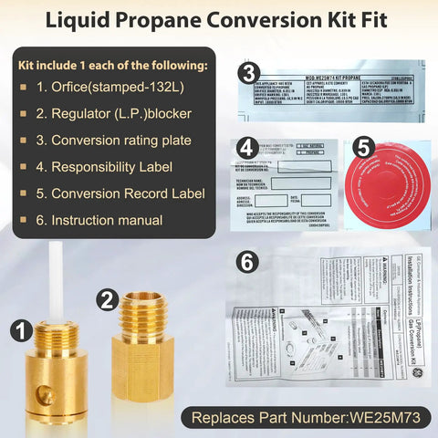 Gas To Propane Conversion Kit For GE And Kenmore Dryers, Natural Gas To LP Retrofit with included kit components displayed