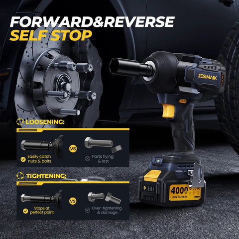 Cordless Impact Wrench 2000Nm Brushless High Torque 1/2 Inch Drive with self-stop function near vehicle tire
