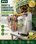Heavy Duty Commercial Electric Sugarcane Juicer With Triple Rollers High Yield Sugar Extractor And Press Machine stainless steel design in a busy juice stand