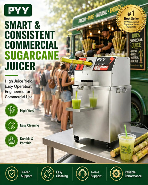 Heavy Duty Commercial Electric Sugarcane Juicer With Triple Rollers High Yield Sugar Extractor And Press Machine stainless steel design in a busy juice stand