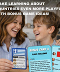 Child and parent playing with Ultimate Geography Flash Cards Set With 100 Countries Capitals Flags Maps And Continent Codes For Kids.