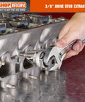 Three Eighths Inch Drive Damaged Bolt And Stud Extractor for Impact Wrenches, used on engine component with wrench