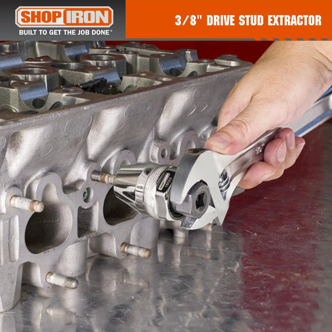 Three Eighths Inch Drive Damaged Bolt And Stud Extractor for Impact Wrenches, used on engine component with wrench