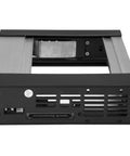Trayless 5.25 Inch To 3.5 Inch Drive Bay For SATA And SAS HDDs And SSDs Aluminum Enclosure Hot Swap Ready Easy Swaps Between Systems Great For IT Pros Needing Quick Drive Transport front view