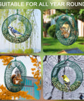 Two Pack Peanut Bird Feeder Set Round Metal Hanging Wreath Style Feeder With Built In Hook For Outdoor Birds And Squirrels