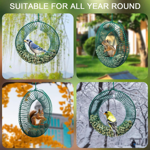 Two Pack Peanut Bird Feeder Set Round Metal Hanging Wreath Style Feeder With Built In Hook For Outdoor Birds And Squirrels