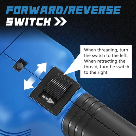 Forward/reverse switch on High Power 2300W Electric Pipe Threader, detailing operation instructions for threading.