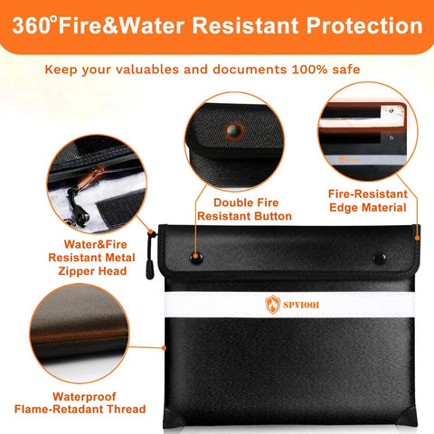 Grab And Go Fireproof Document Bag 5200F with Heat Insulation and Reflective Strip Large 14.2x11 Inch with features highlighted