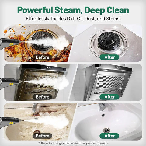 Primiorix 2500W Steam Cleaner Handheld High Temp Steamer with 15S Fast Heat Up used before and after on kitchen surfaces