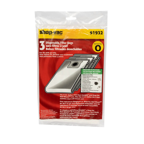 Package of Disposable Filter Bags For 5 Gallon Wall Mount Vacuums Dry Pickup 3 Pack High Density Paper Bags For Fine Dust And Debris Easy To Change Durable No Fuss Setup