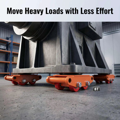 Heavy Duty Machinery Skate Dolly Set With 360 Degree Swivel For Industrial Movers And 4 Large Carbon Steel Casters Built To Move Milling Machines In Factories And Warehouses, 8T load