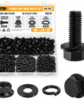 Flange Hex Bolts Kit M8 x 20mm 1.25 Thread, 120 Pcs, 10.9 Black Zinc Finish, Heavy Duty Pro Grade Set for Auto, Machinery, and DIY Projects, Corrosion Resistant Fasteners for Trucks and Bikes, with bolts, nuts, washers