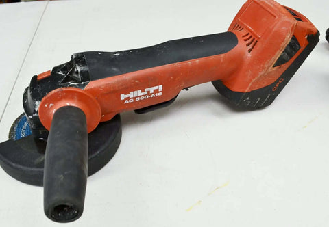 Professional Cordless Cut Off Tool Kit With Two 18V Batteries And Charger Includes Twenty Five Precision Cutting Discs side view of grinder tool