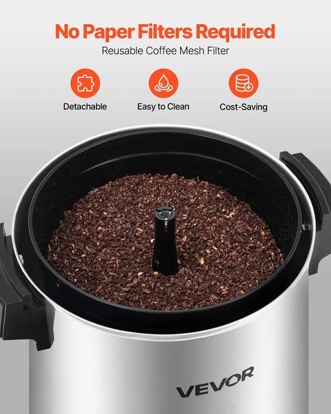 Inside view of Big Batch 152 Oz Coffee Urn For Catering And Parties With Dripless Faucet 1090W Quick Brew Auto Temperature Control.
