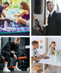 Collage of people using Stainless Steel Water Bottle With Filter That Delivers Fresher Tasting Water On The Go GoZero Everyday BPA Free Tap Water Filter Keeps Drinks Cold 24 Hours Filters Up To 40 Gallons For Daily Hydration in different settings