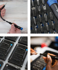 64 Piece Precision Bit Set With Magnetic 4mm Handle Mako Driver Kit For Electronics Repair Includes Flexible Extension And Swivel Top