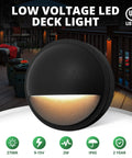 12 Pack Low Voltage LED Deck Lights For Outdoor Steps And Landscape, 2W Integrated LEDs, Die Cast Aluminum, Black Finish