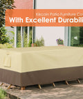 All Weather Outdoor Patio Table And Chair Cover Waterproof With UV Protection Anti Fade Tear Resistant Rectangle Furniture Cover 110 L By 84 W By 28 H Fits Large Set on a patio