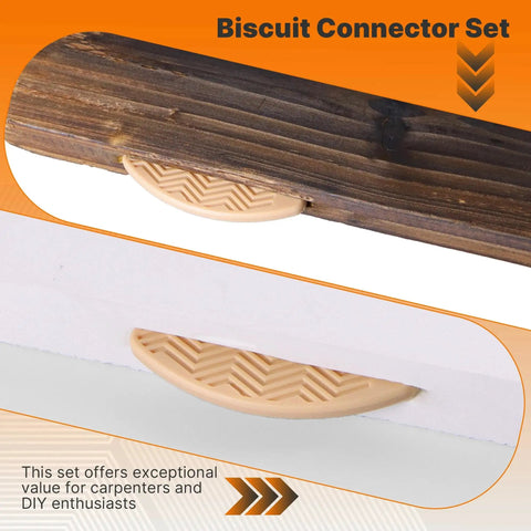 PVC Biscuit Joiner Connector Set 80 Piece Pack for PVC Panels and Wood Bonding with wood and PVC panels close-up