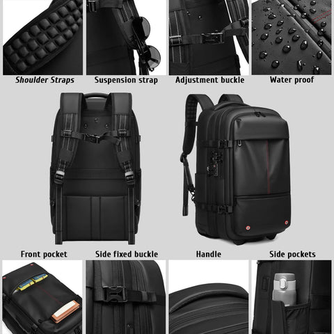 Amazon 21-inch black carry-on luggage with removable vacuum bag, front and side views.