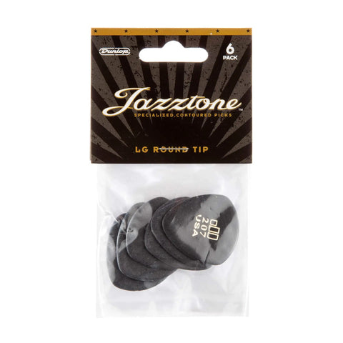Jazztone Large Round Tip Guitar Picks 2.08mm 6 Pack For Jazz Players With Super Grip Non Flexible Feel Contoured Edge Built For Speed And Precision On Smooth Jazz Runs And Complex Chords black 6-pack in package