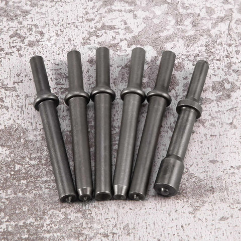 Heavy Duty 7 Piece Pneumatic Air Rivet Hammer Kit With 6 Durable Steel Chisels And Nuts For Smooth Metal Shaping Jobs Perfect For Solid Half Hollow And Hollow Riveting Tasks In Any Workshop Setting, six steel chisels laid flat