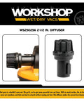 Diffuser Attachment For Wet Dry Vacuum Exhaust Port Reduces Dust Blowing Fits Most Vacuums With Standard Two And A Half Inch Exhaust Port Locking Tab Keeps Diffuser Secure Muffler Style Vacuum Accessory