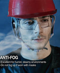 Man wearing OTG Safety Glasses Over Glasses With Dual Anti Fog Coating And UV Protection, Scratch Resistant Z87.1 Certified PPE Eyewear.