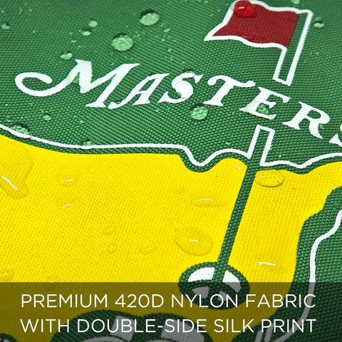 Close-up of 8x6 Inch Double Sided Silk Printed Golf Flag For Putting Green Practice Indoors Or Outdoors Pro Grade Game Ready Durable 420D Nylon Majors 2026 Tradition Design 1 Pack Green