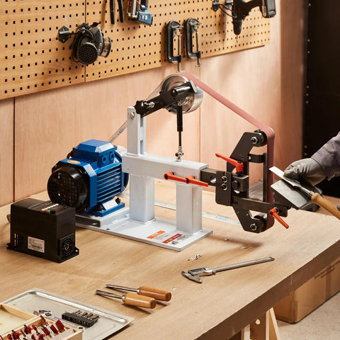 Top Shelf 72X2 Inch Belt Grinder And Sander With Variable Speed Vfd Controls 1500W 2Hp Motor in workshop setup.