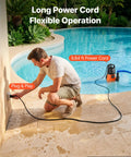 Heavy Duty Submersible Water Pump Delivers Knockout 3300GPH Flow With Zero Point Seven HP Motor connected to power outlet for flexible operation.