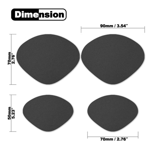 Sneaker Hole Repair Patch Kit For Toe And Heel Wear Prevention, Quick Patch Inserts, Black, 4 Patch Set with dimensions shown