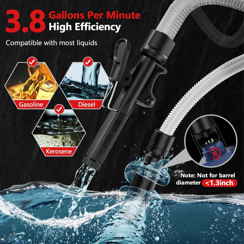 Electric Fuel Transfer Pump With Auto Stop For Gas Cans, 3.8 GPM Flow, 51 Inch Hose, Four Size Adapters, No Spill Gas Can Pump