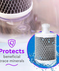 Close-up of Alkaline Replacement Water Filter For Home Use with mesh design, highlights protection of beneficial trace minerals.