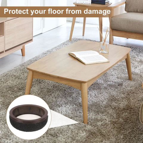 Four Pack Round Felt Furniture Sliders Smooth Floor Glides For Table And Chair Leg Protectors Heavy Duty Black Glide Pads Save Hardwood Surfaces From Scratches Slide Like Butter Always with carpeted floor and wooden coffee table.