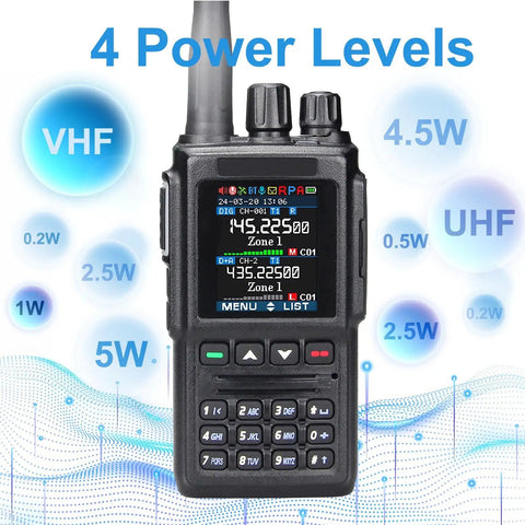 Dual Band DMR Handheld Radio AT-D168UV VHF/UHF Digital and Analog Transceiver with APRS displayed with 4 power levels
