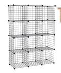 Wire Cube Storage Organizer With Twelve Modular Grids For Home Office And Living Room Large Capacity Cubes 11.8 Inches Each Dimensions 36.6 Inches Long By 12.4 Inches Wide By 48.4 Inches High Silver Gray front view