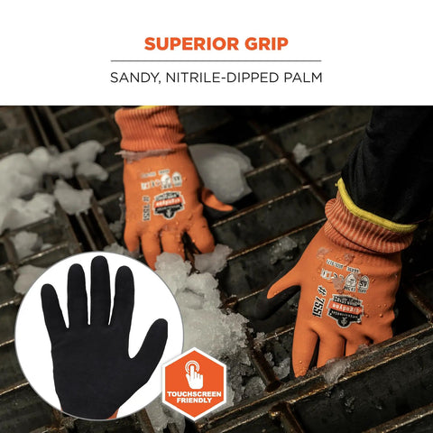 ProFlex 7551 Waterproof Winter Work Gloves With Sandy Nitrile Dipped Palms, Thermal Fleece Lining For Warm Hands, ANSI A5 Cut Resistant, Fully Waterproof Latex Coating For Wet Jobs, Strong Grip Even In Slush
