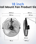 Diagram of 18 Inch High Velocity Oscillating Wall Mount Fan With 360 Degree Tilt And Three Speed Settings Heavy Duty Metal Industrial Fan.