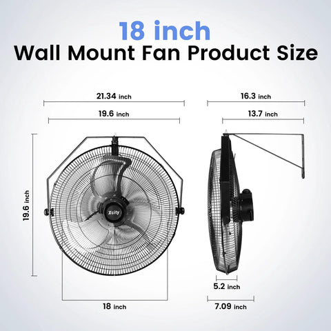Diagram of 18 Inch High Velocity Oscillating Wall Mount Fan With 360 Degree Tilt And Three Speed Settings Heavy Duty Metal Industrial Fan.