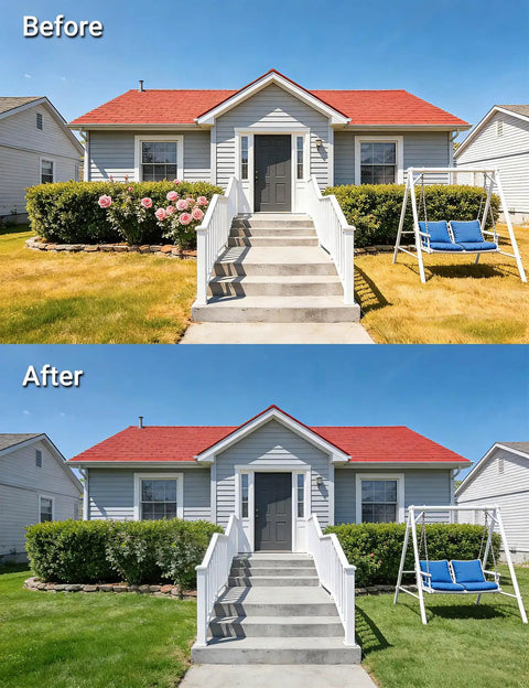 Before and after image of lawn with Heavy Duty Lawn Aerator Shoes With Dual Straps For Stable No Slip Aeration On Grass And Yards