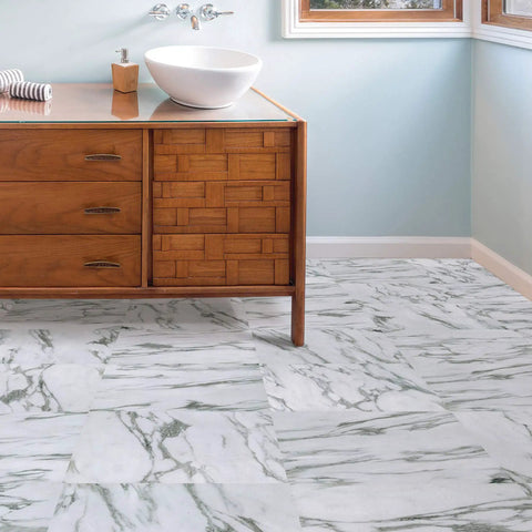Bathroom with Opaline Peel And Stick Floor Tiles White Marble Look Vinyl Flooring For Kitchen Bathroom And Entryway Removable Self Adhesive Tiles With Easy Install No Grout Needed Water Resistant Durable Washable For Quick DIY Makeovers.