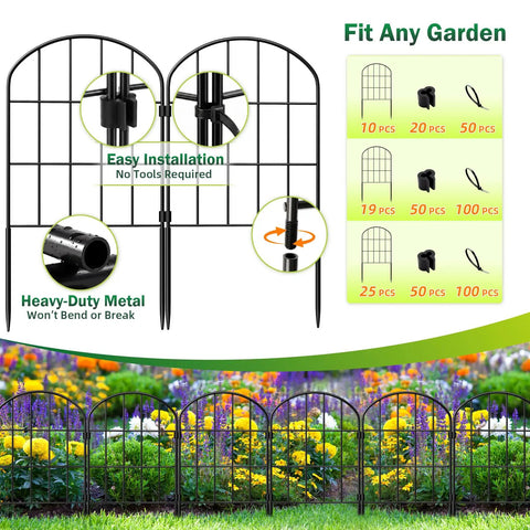 No Dig Garden Fence Panels, 24 Inch High By 13 Inch Wide, 10 Pack Rustproof Metal Wire Border Fence For Dogs And Small Animals