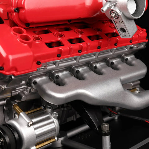 Close-up of Metal V12 Engine Model Kit That Actually Runs With Electric Drive Over 800 Premium Aluminum And Steel Pieces DIY