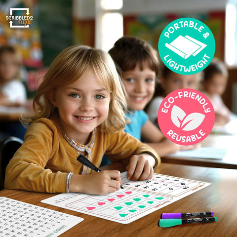 Children using Flexible Whiteboard Sheets 9 By 12 Inches Dry Erase Set For Math Manipulatives Including Number Chart Ten Frame And Number Line