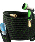 Non-Expandable 75 Feet Stainless Steel Garden Hose With Durable Fabric Skin, Heavy Duty Metal Water Hose For Commercial And Residential Use, Leak-Proof Connection Upgrade, Bonus 10 Way Spray Nozzle, Black