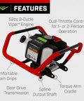 One Or Two Person Use 52Cc Auger Beast Powerhead With Spline Output Shaft And Smooth Shaft Adapter features and components.