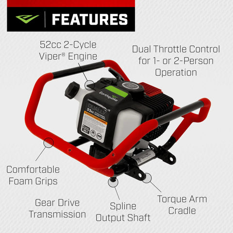 One Or Two Person Use 52Cc Auger Beast Powerhead With Spline Output Shaft And Smooth Shaft Adapter features and components.