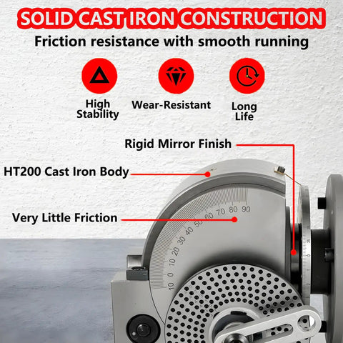 Solid Cast Iron construction of Heavy Duty 3 Jaw Dividing Head Combined With 6 Inch Rotary Indexer for CNC Milling.